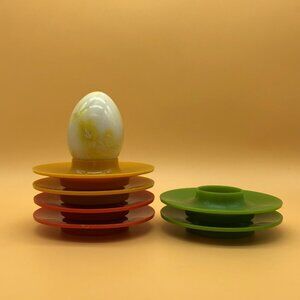 Vintage set of 6 egg cups green yellow red stackable  - 0020RI